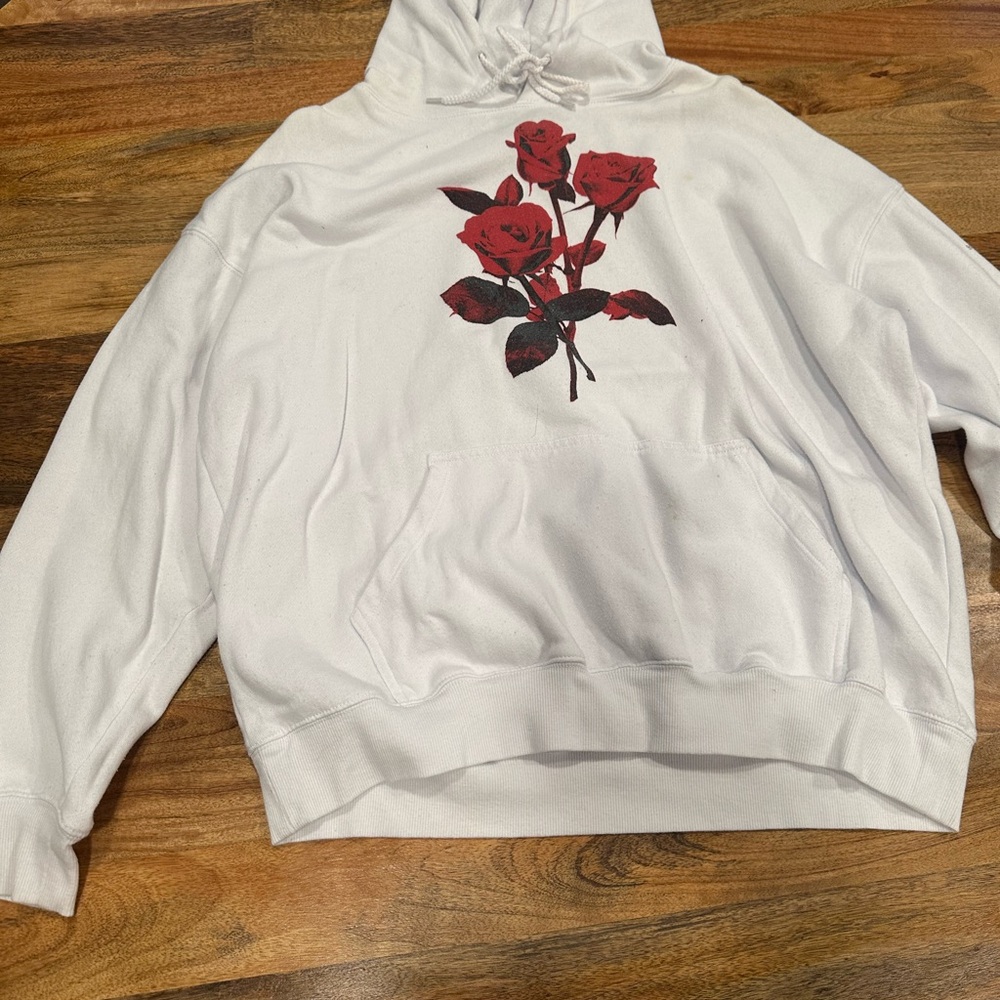 Forever 21 White Hoodie with Red Rose Design